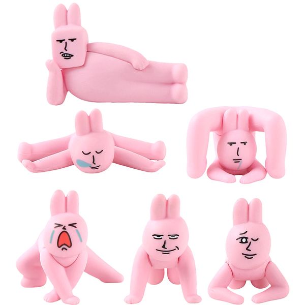 6 Piece PVC Pink Bunny Car Decor Set, Funny Cute Dashboard Ornaments