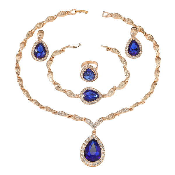 ZELTRYN Teardrop Sapphire Crystal 4-Piece Jewelry Set