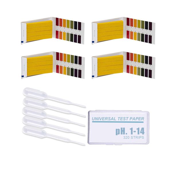 Litmus Paper:320 pH Test Strips, Soil, Urine,Water Tester PH 1-14 &amp; Pipette