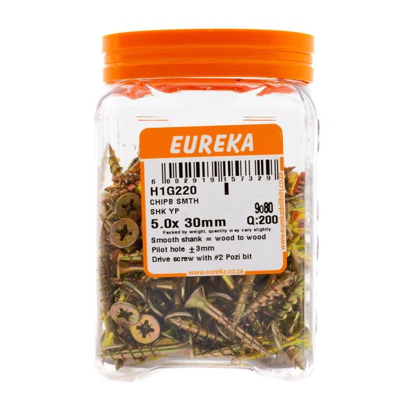 EUREKA Chipboard Screws Smooth Shank Yellow Zinc 5 x 30mm Q:200 H1G220