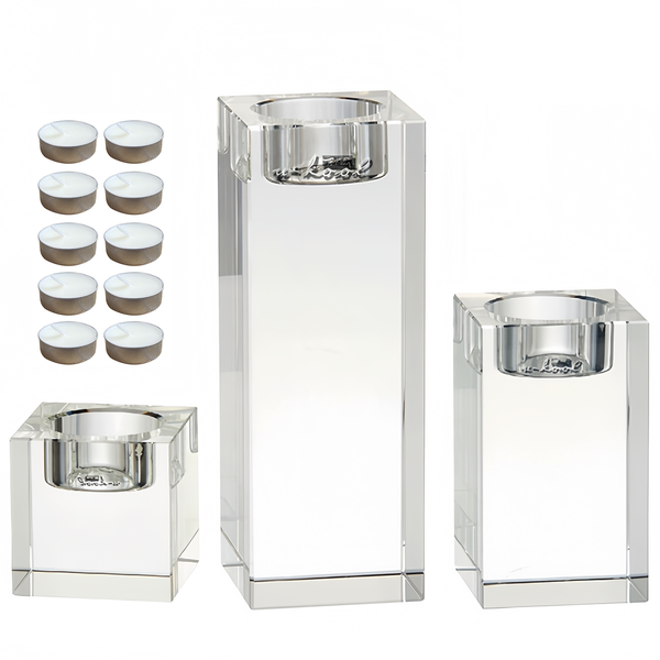 3 Piece Square Crystal Candle Holders with 10 Candles