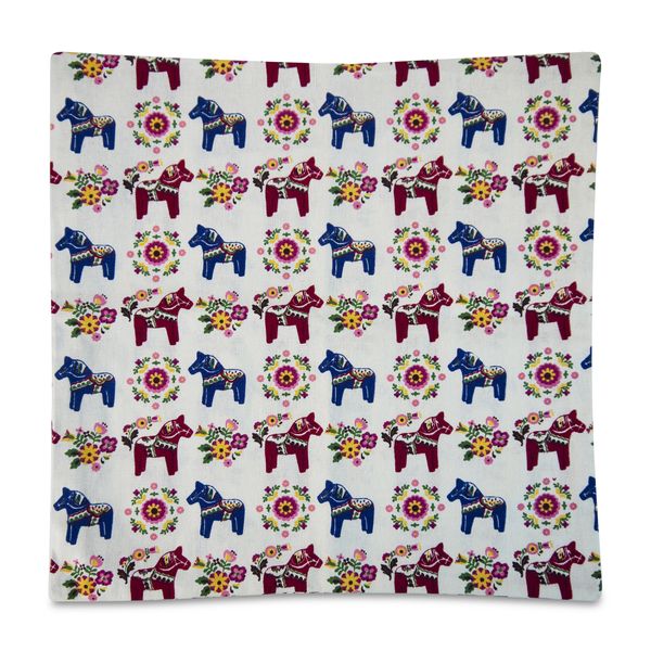 Pillow Case - Pony &amp; Flower Design - Red &amp; Blue - Square - Single