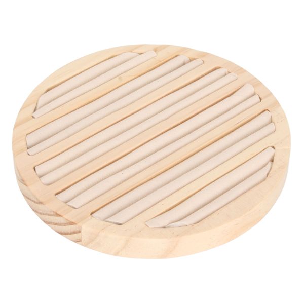 Stackable 6-Slot Wooden Ring &amp; Earring Tray - Beige Suede Organizer