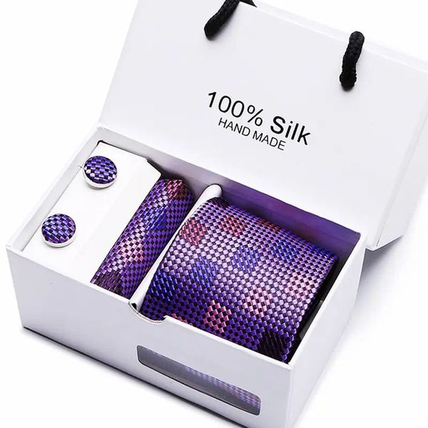 Tie Set 4 Piece Men Silk Gift Star Purple Mix