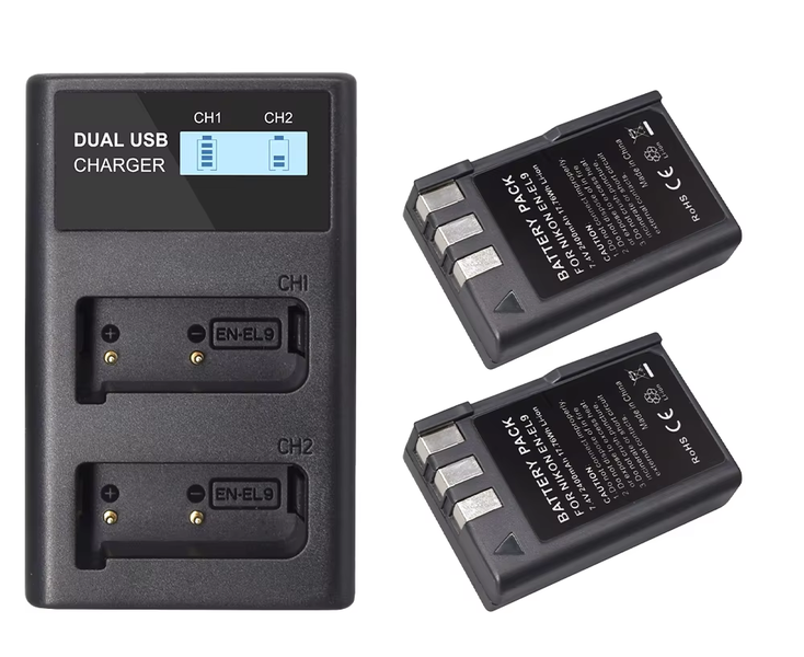 EN-EL9 2-Pack Battery a&amp; Dual USB Charger Compatible with Nikon D40, D40x