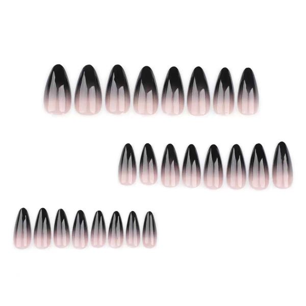 Black Gradient Long Nail Art Almond Shaped False Nails