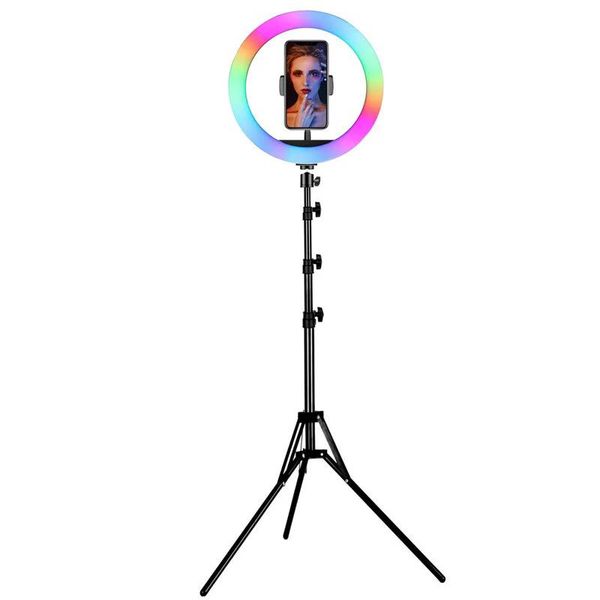 Adjustable Rainbow Ring Light Selfie RGB Ring Light For Makeup With Stand
