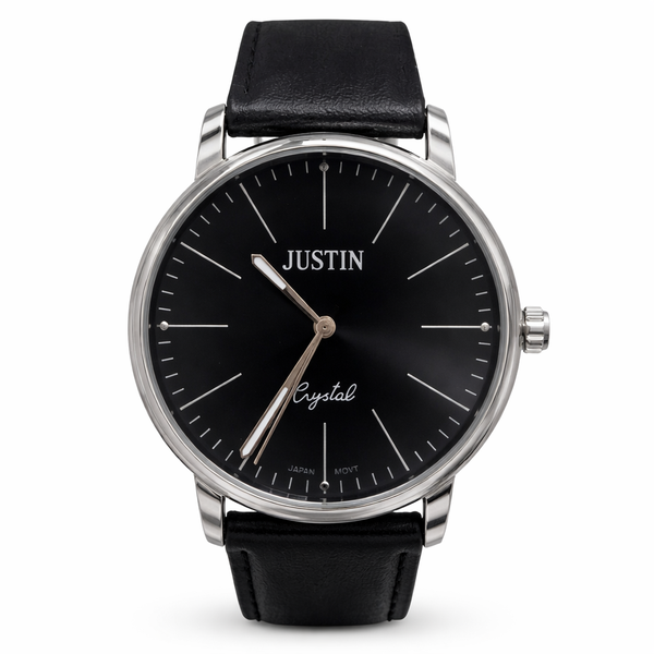Justin Men's Minimalist Black Dial Watch with Black Leather Strap