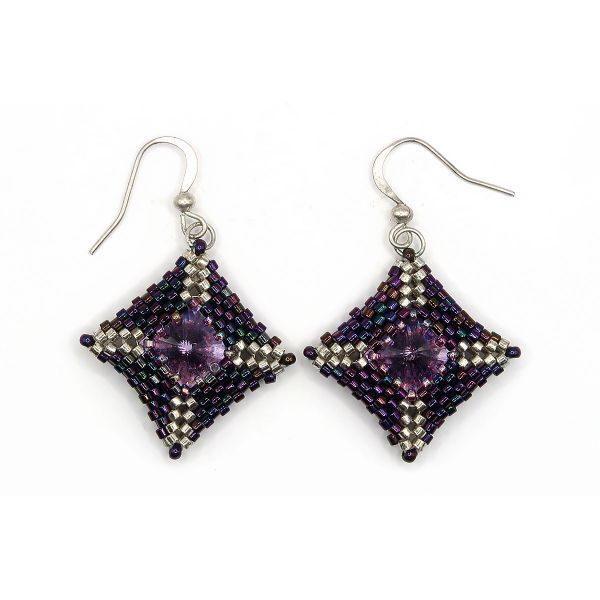 Statement Earrings Purple Crystal Cushion