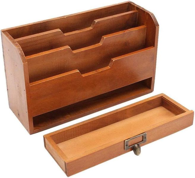 Decor Wooden File Tray Desktop Stationery Storage Box Holder - 29cm