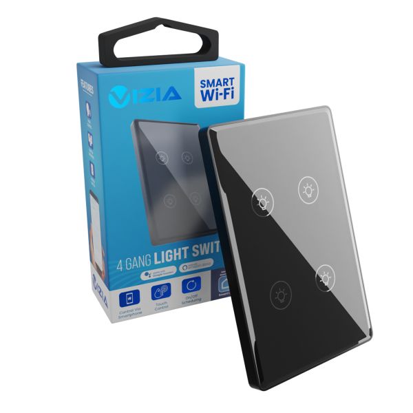 VIZIA Smart WiFi Light Switch - 4 Gang (Google Home &amp; Amazon Alexa) - Black