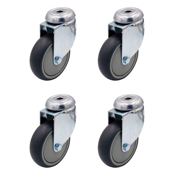 Grey Thermoplastic Rubber Wheel Swivel Bolt Hole Castors 100mm