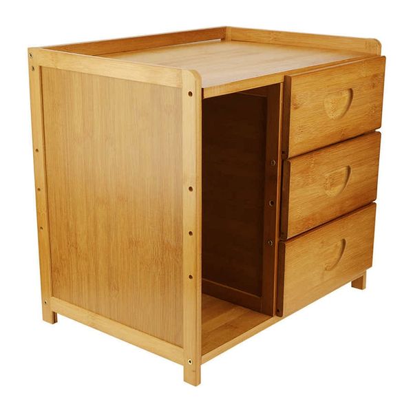 Nightstand Bedside Table with 3 Drawers &amp; Shelf,Modern Storage