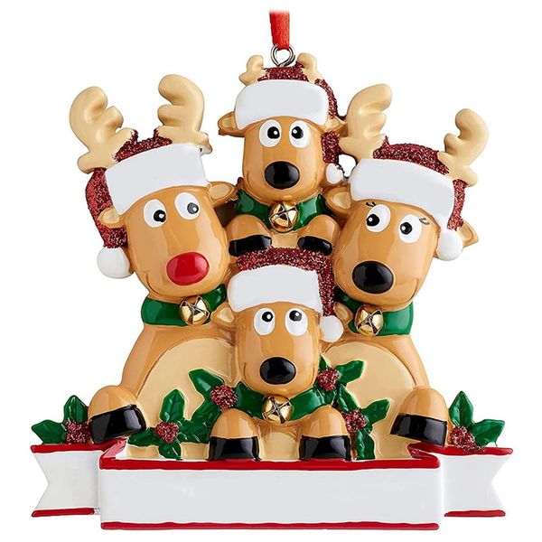 Personalized Deer Family of 4 Christmas Tree Ornament - Cute Santa Deer Win
