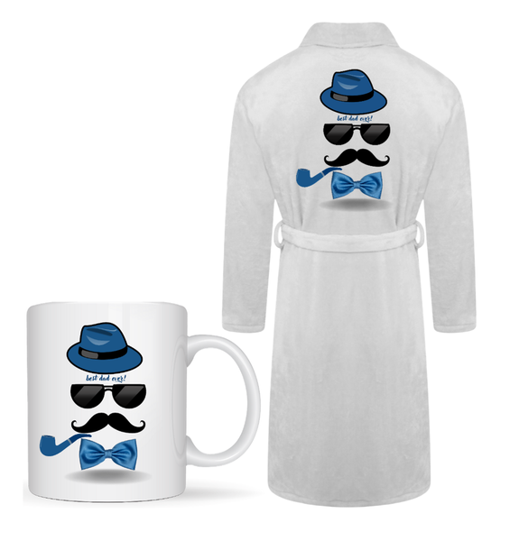 Dad Printed Fleece Gown and Mug Gift Set - White - Blue Super Dad