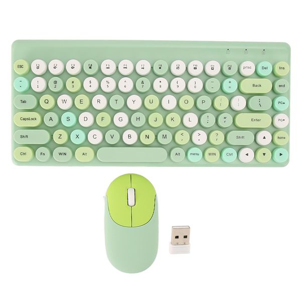 Retro Wireless Keyboard &amp; Mouse Round Keys, Green
