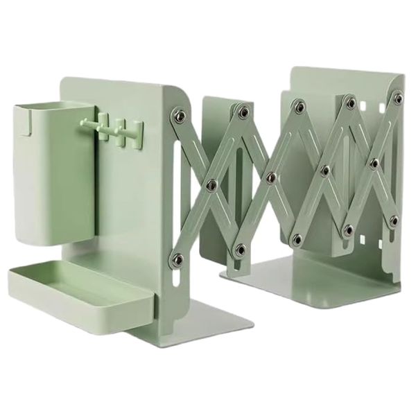 Stationery Retractable Metal Bookends With Pen Holders &amp; Hooks - 16cm