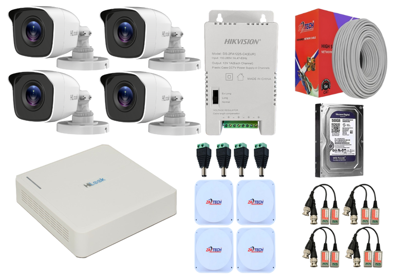 HiLook 4CH CCTV Kit with 1TB HDD, ZATECH CAT5, Baluns &amp; Boxes