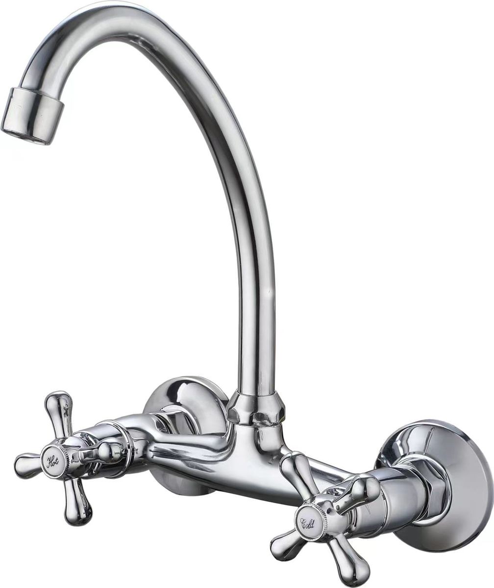AIYI Wall-Mounted Chrome Kitchen Sink Mixer Cross Handles AY406-100