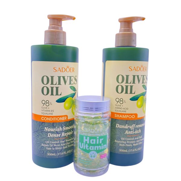 Sadoer Olives Oil shampoo, conditioner &amp; Aloe vitamin hair serum capsules