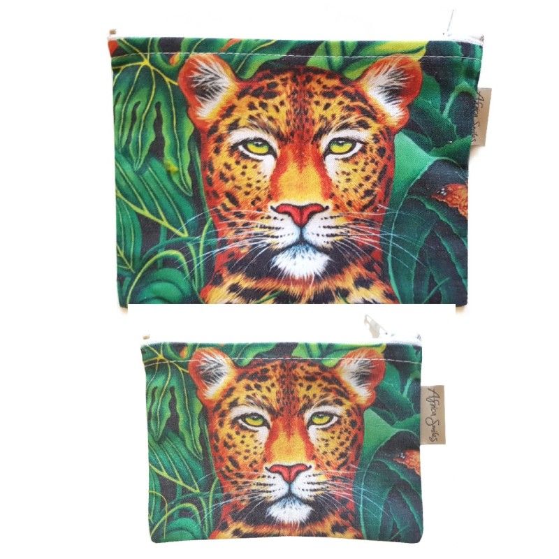 2 Piece Jungle Leopard Animal Handbag Organiser/Fabric Money Pouch Set