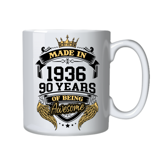 90 Years Old Made in 1936 Birthday Cup - Mug Gift - White