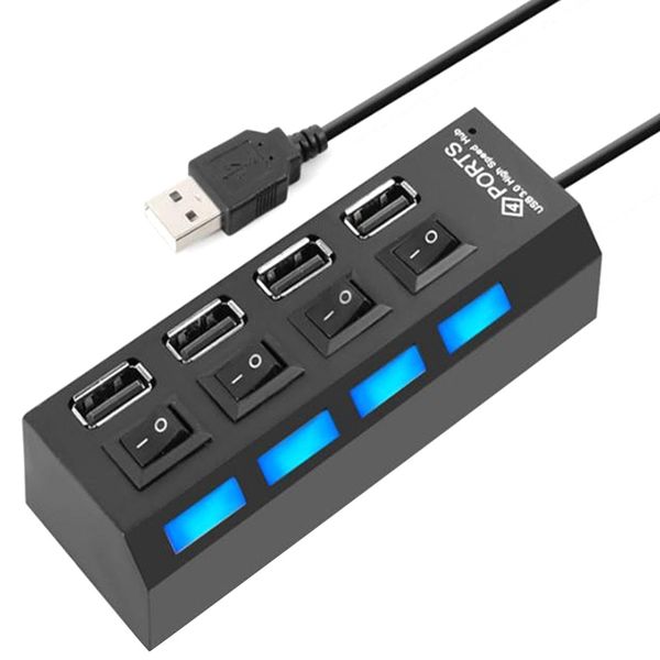 4 Ports USB Hub Splitter USB 2.0 Hub LED with 4 ON/OFF Switches