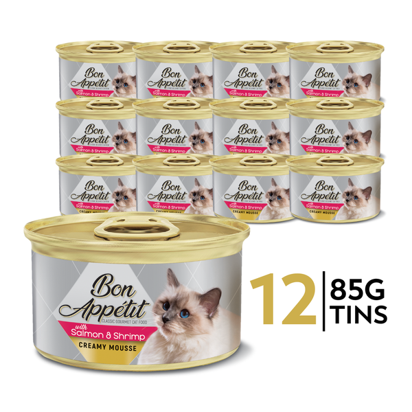 Bon Appetit Creamy Mousse for Cats With Salmon And Shrimp (12 x 85g Tins)