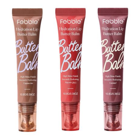 3 Pack Febble High Shine Butter Balm Instant Hydration Colour Lip Gloss Image