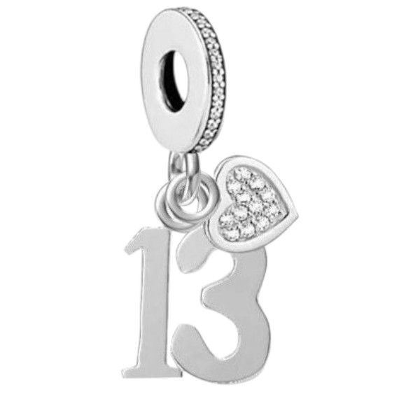 Sterling Silver Charm, 13th Birthday Charm for Bracelet, Charm for Women