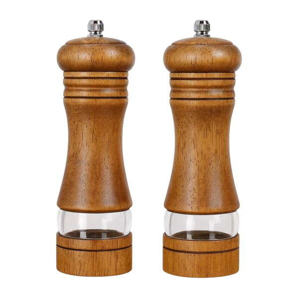 2 Piece - Premium Manual Wooden Spice Grinder Set - Multicolor