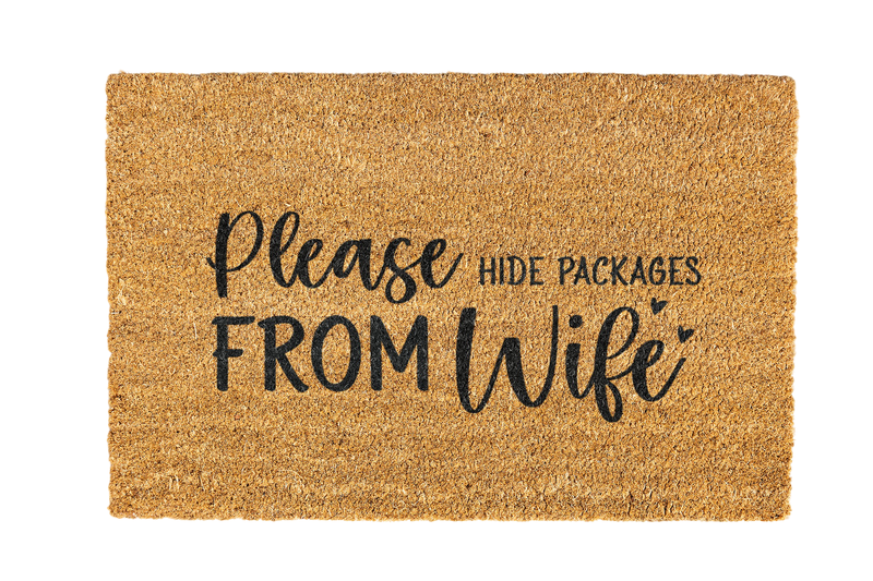 Please Hide Packages from Wife Coir Doormat Design 700 x 400mm