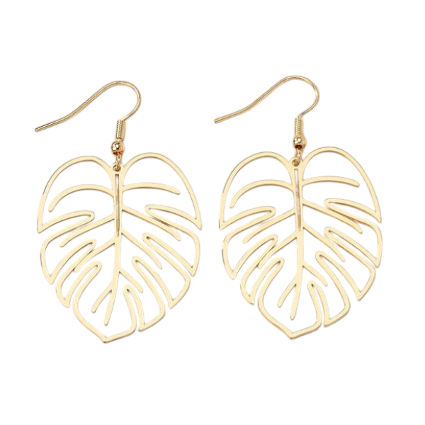 Nature-Inspired Leaf Dangle Earrings - Gold-Toned