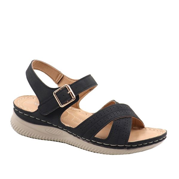 Ladies Cross Band Ankle Buckle Strap Flat Summer Sandal