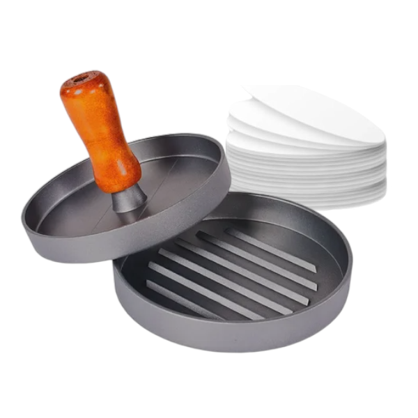 Premium Patty Maker Mold With 100 Patty Paper Sheets - Grey