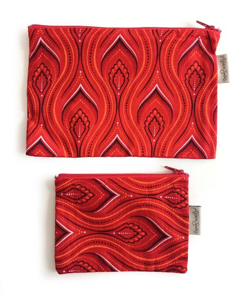 2 Piece ShweShwe Dark Orange Flame Handbag Organiser/Fabric Money Pouch Set