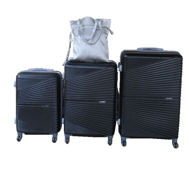 Black 3-Piece ABS Trolley Luggage Set with Silver Lady Bag