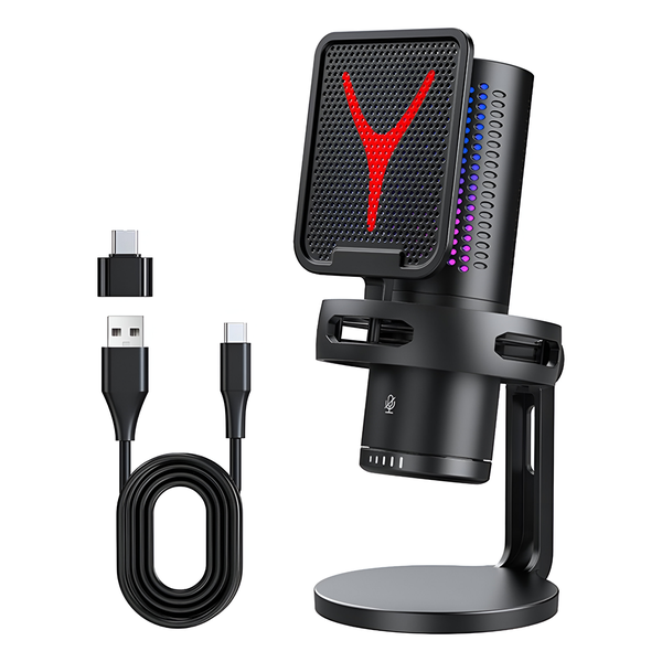 USB Gaming Microphone - Noise Cancelling RGB Mic with Mute