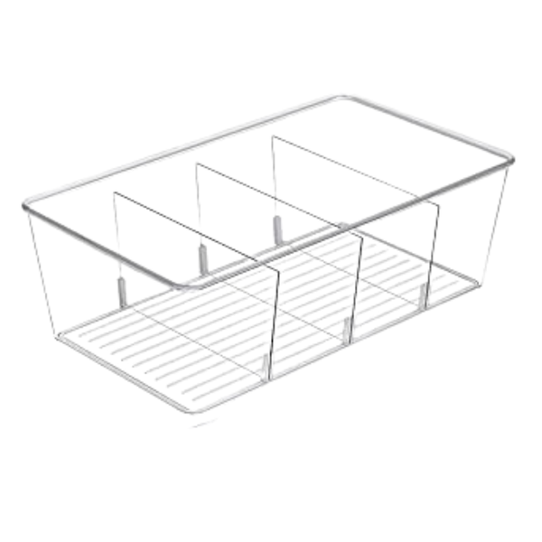 Bestby- 4PCS Clear Fridge Organizer Bins Food Storage Containers-3 Dividers