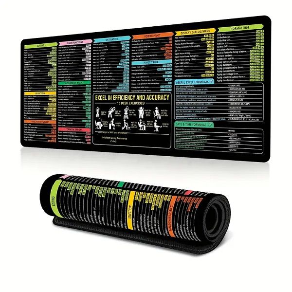 Extra-Large 90 × 40 cm Excel Shortcut Anti-Slip Mouse Pad - 3 mm Thick