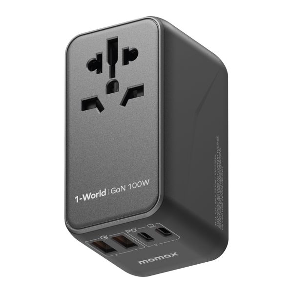 Momax 1-World UA10 100W GaN 4-Port + AC Travel Adapter Black