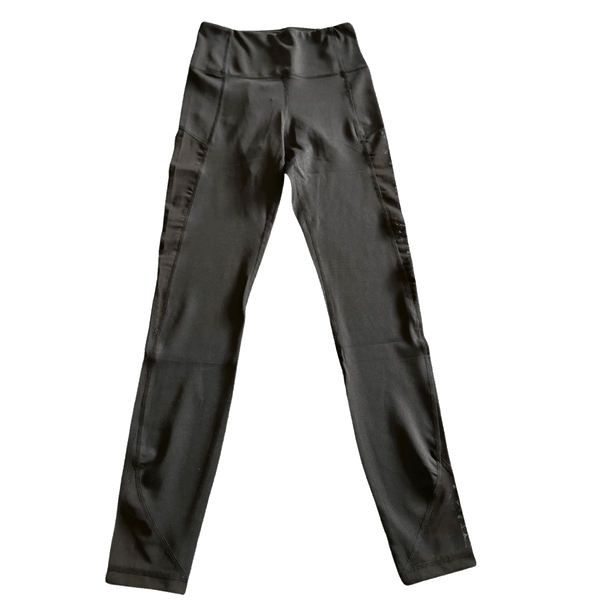 Women's Full Length Black Running Leggings - Mesh Side Sports Tights