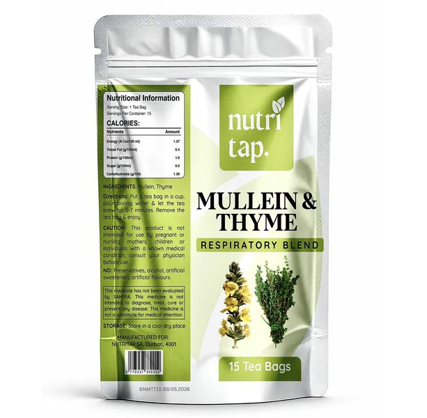 Nutritap - Mullein &amp; Thyme Tea Bags, Lung Detox, Cough &amp; Mucus Relief