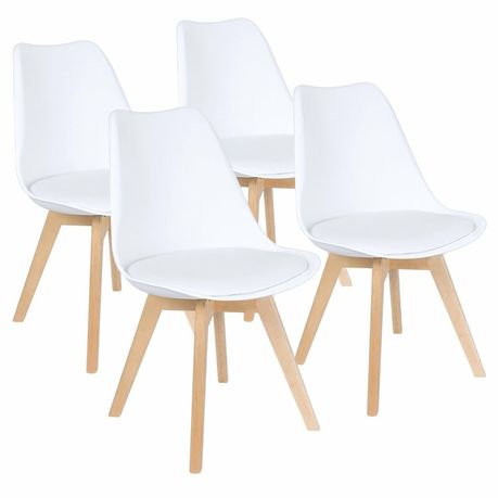 Padded Seat Wooden Leg Dining Chairs, White Wooden Padded Chairs