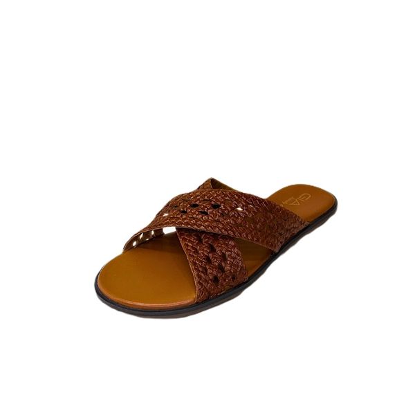 Gia Women's Tan Leather Weave Cross Over Sandal