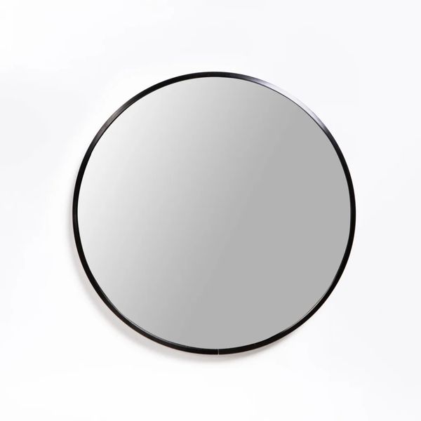 Elegant Aluminium Black Framed Round Mirror - 80cm