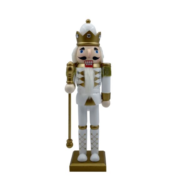 Intricate Wooden Nutcracker, Elegant Golden Holiday Decor