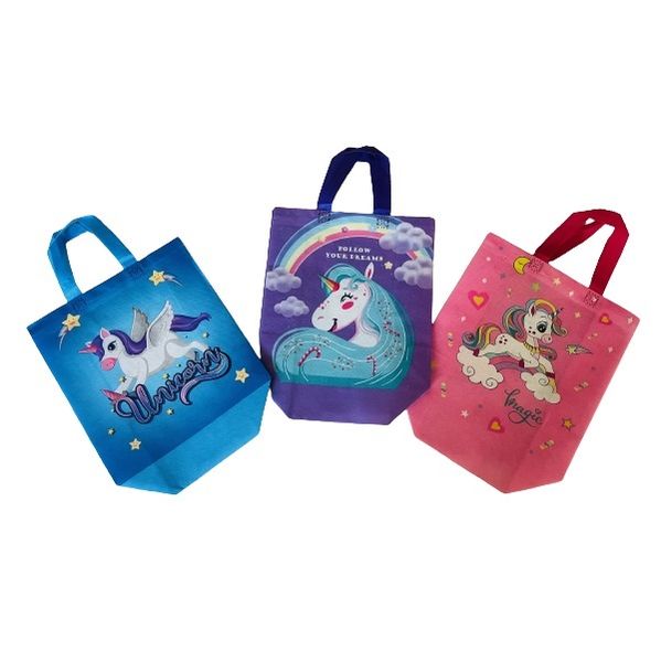 Kids Unicorn Plastic Party Pack Loot Tote Bags - 3 Piece
