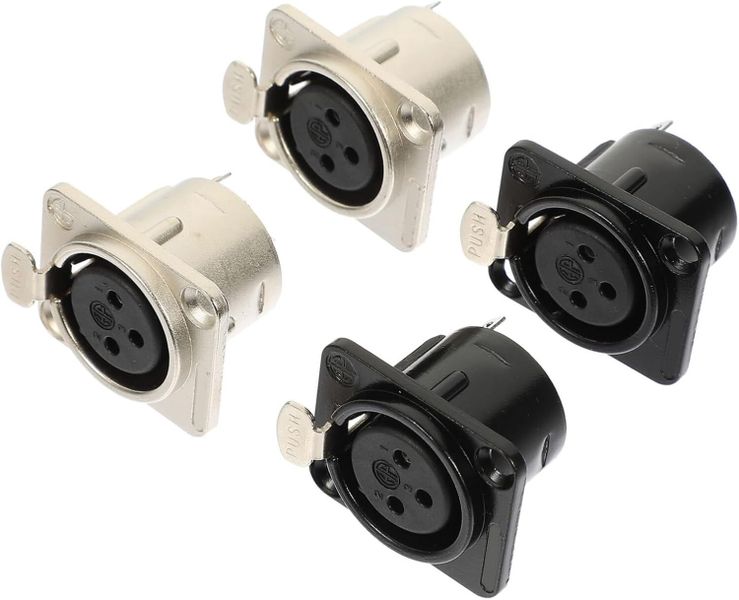4pcs XLR Female Panel Mount Audio Speaker Sockets Pin Chassis Connectors