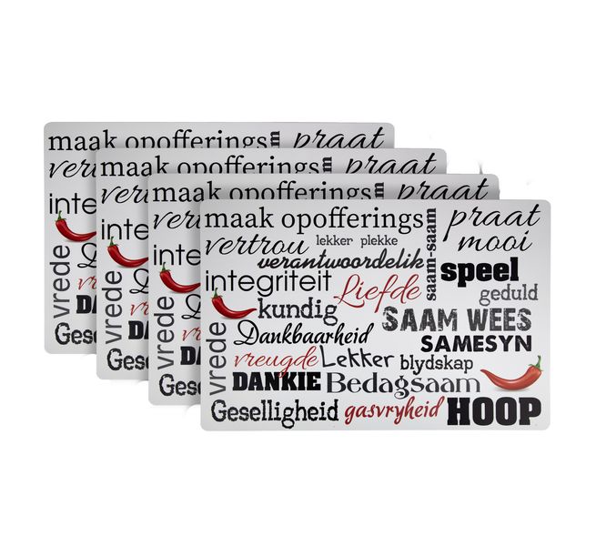 SourceDirect - Placemats / Afrikaans Words Placemats 45 x 30cm - Pack of 4